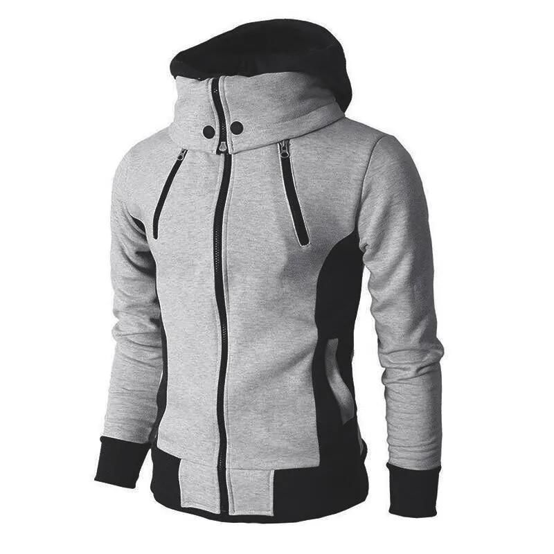 Men Slim Fit Winter Fleece Bomber Jacket Scarf Collar Hoodie