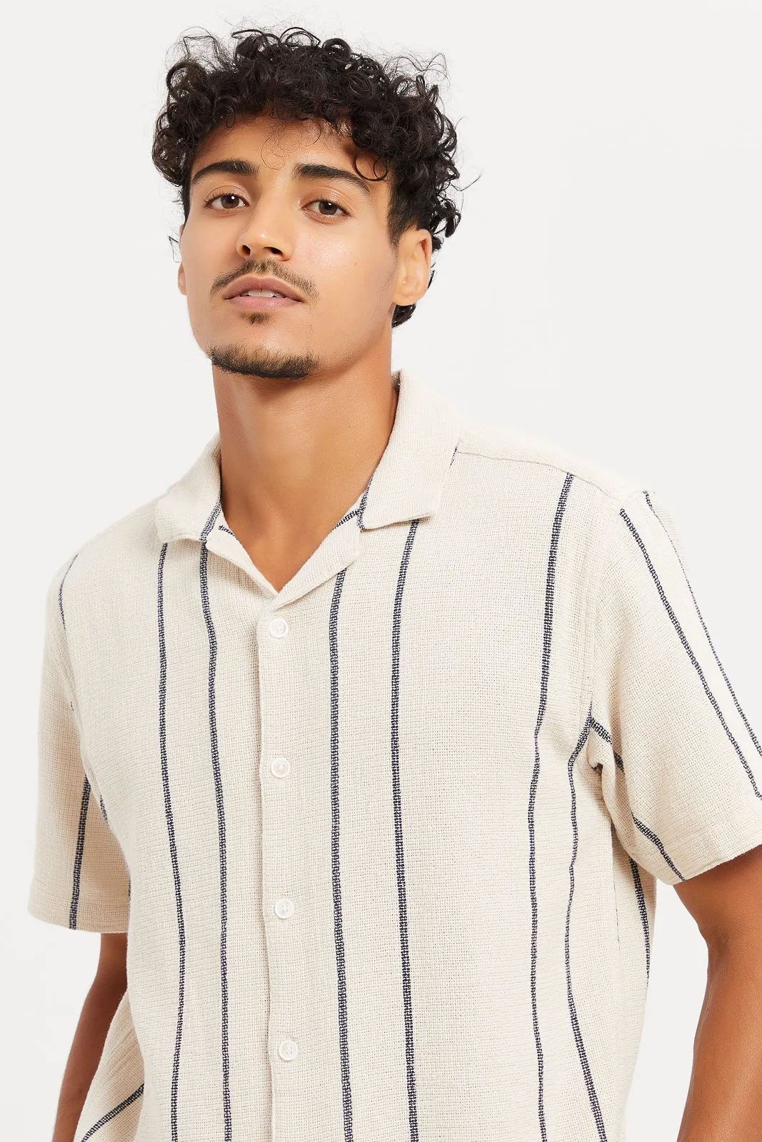 Men Striped Assorted Textured Collar Shirt