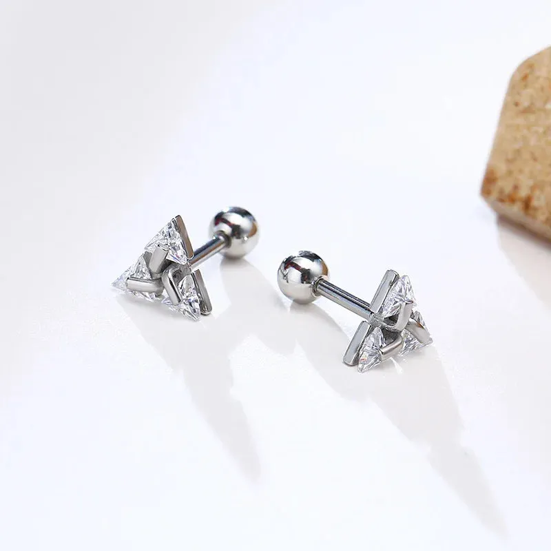 Men Stud Earring ,Triangle Pierced Crystal Zircon Stud Earrings,Stainless Steel Tiny Minimalist Studs for Mens Women Jewelry