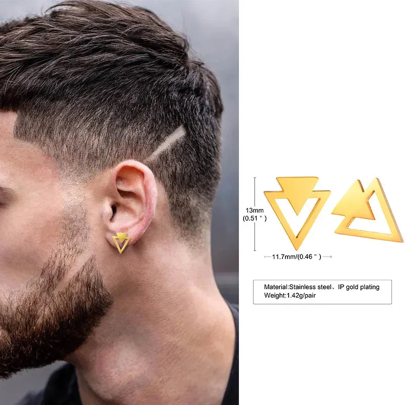 Men Stud Earring ,Triangle Pierced Crystal Zircon Stud Earrings,Stainless Steel Tiny Minimalist Studs for Mens Women Jewelry