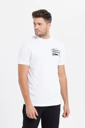 Men White Back Print T-Shirt