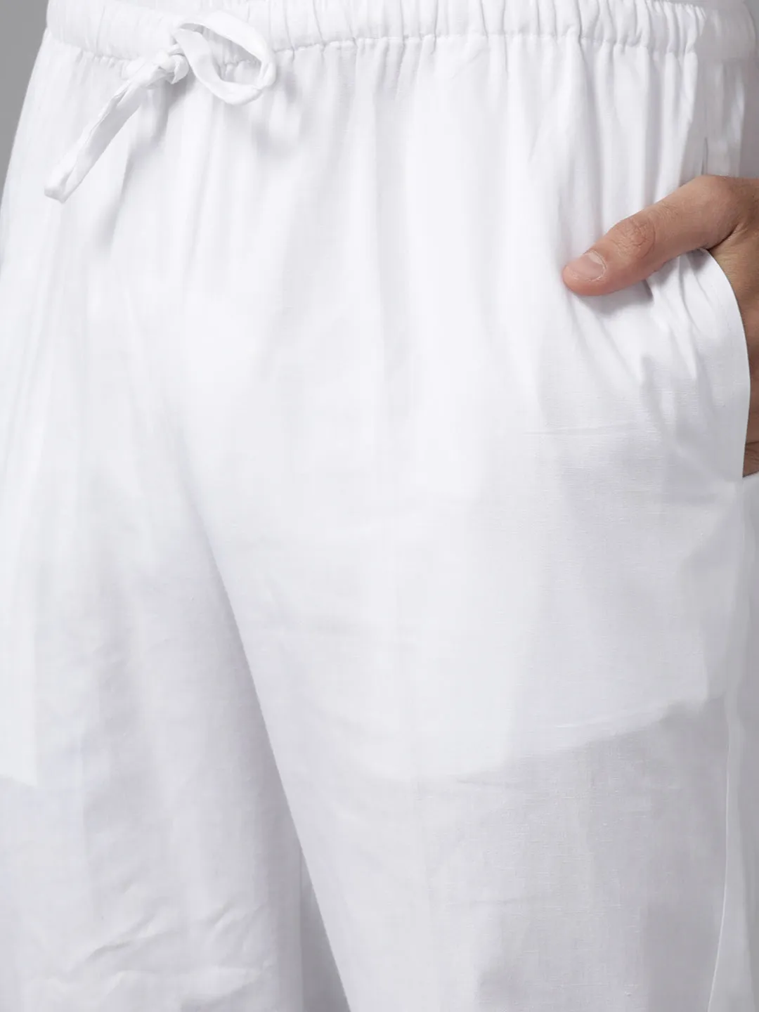 Men White Chikankari Embroidered Straight Kurta With Pyjama