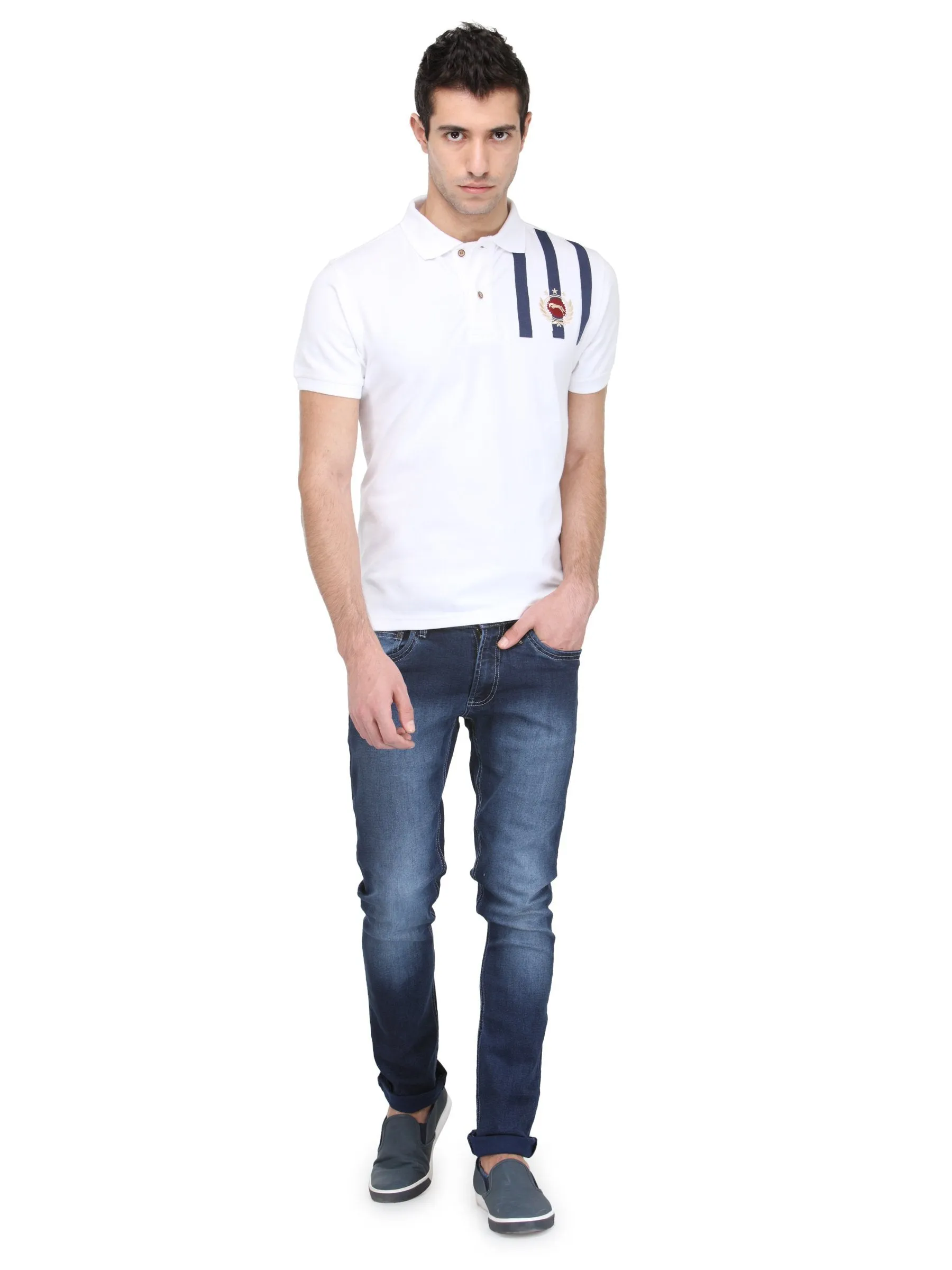 Men White Cotton & Spandex T-Shirt