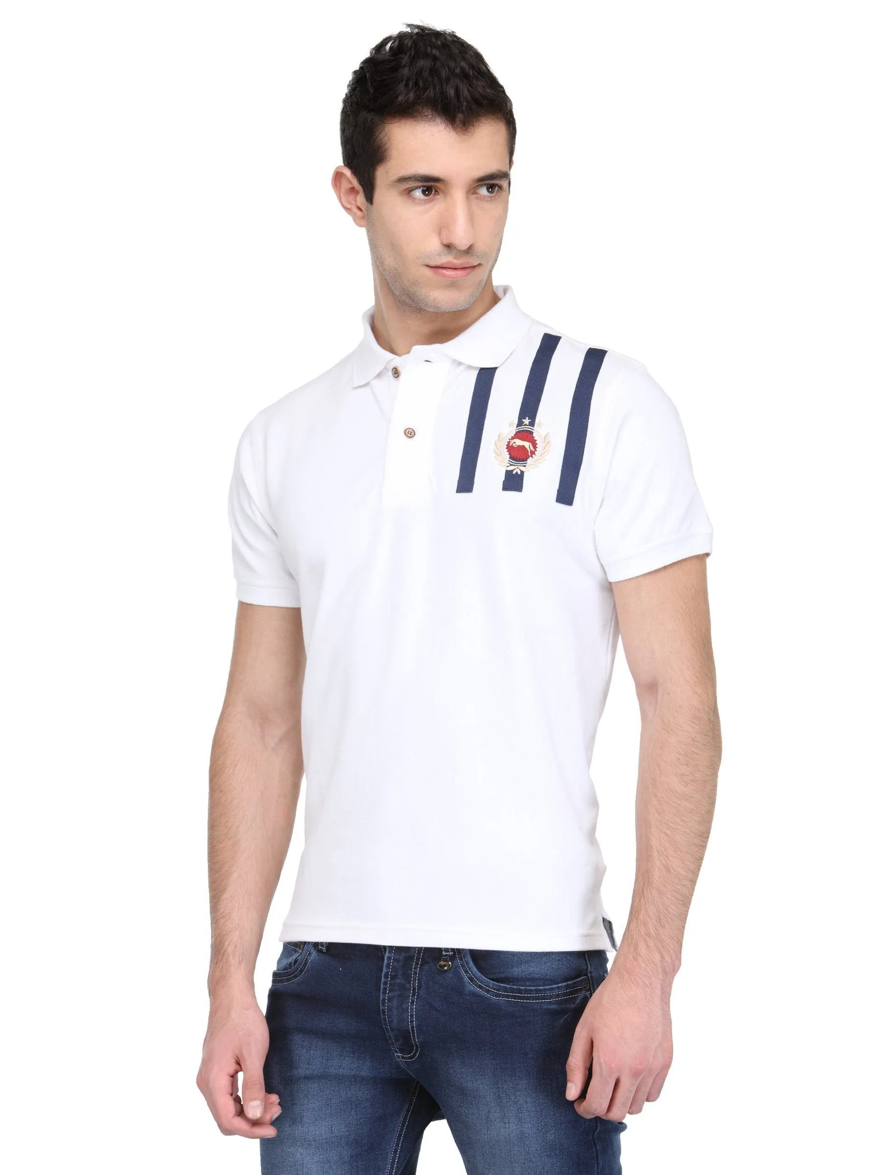 Men White Cotton & Spandex T-Shirt