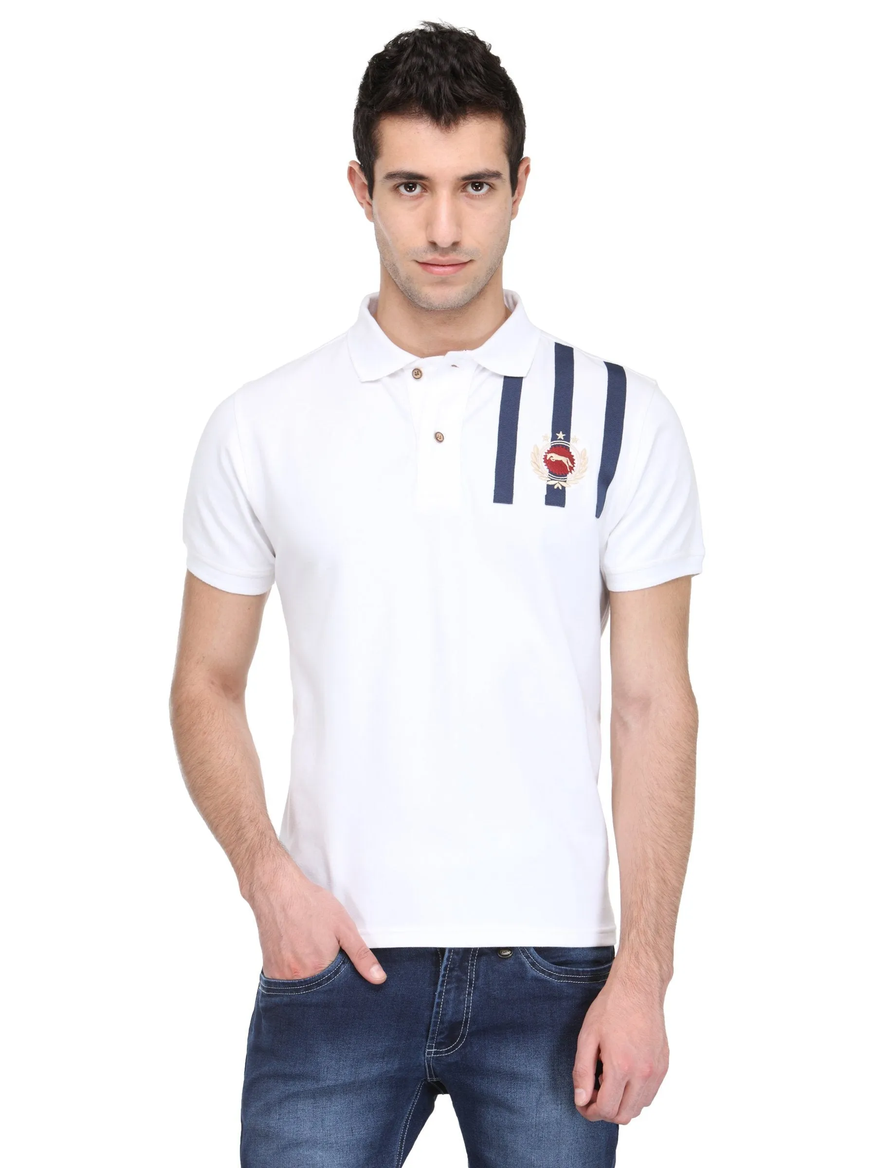 Men White Cotton & Spandex T-Shirt