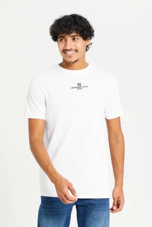 Men White Jacquard T-Shirt With Motive Print