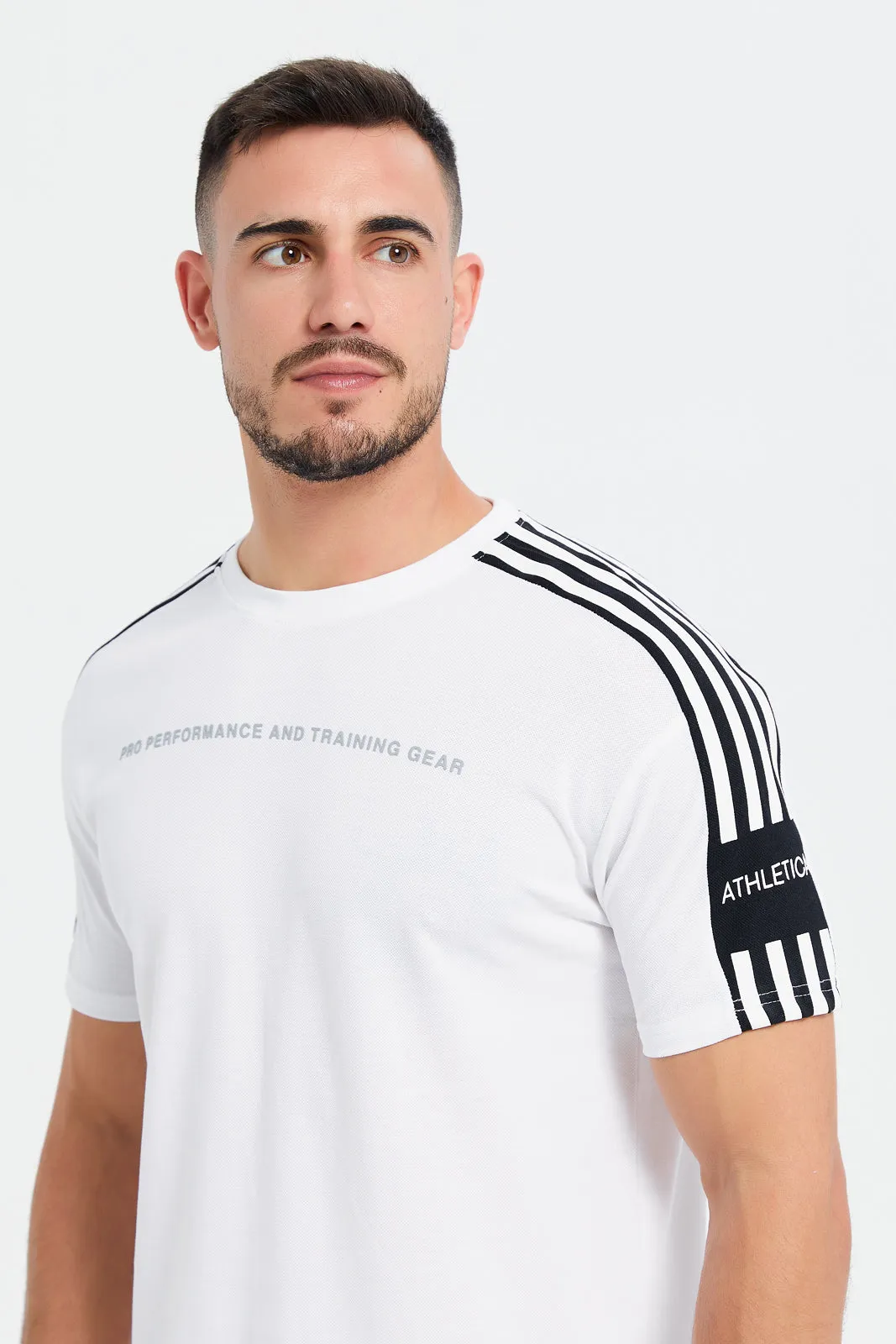 Men White Pique Cord Active T-Shirt