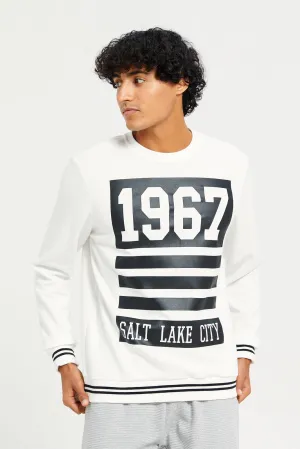 Men White Printed Sweatshirt