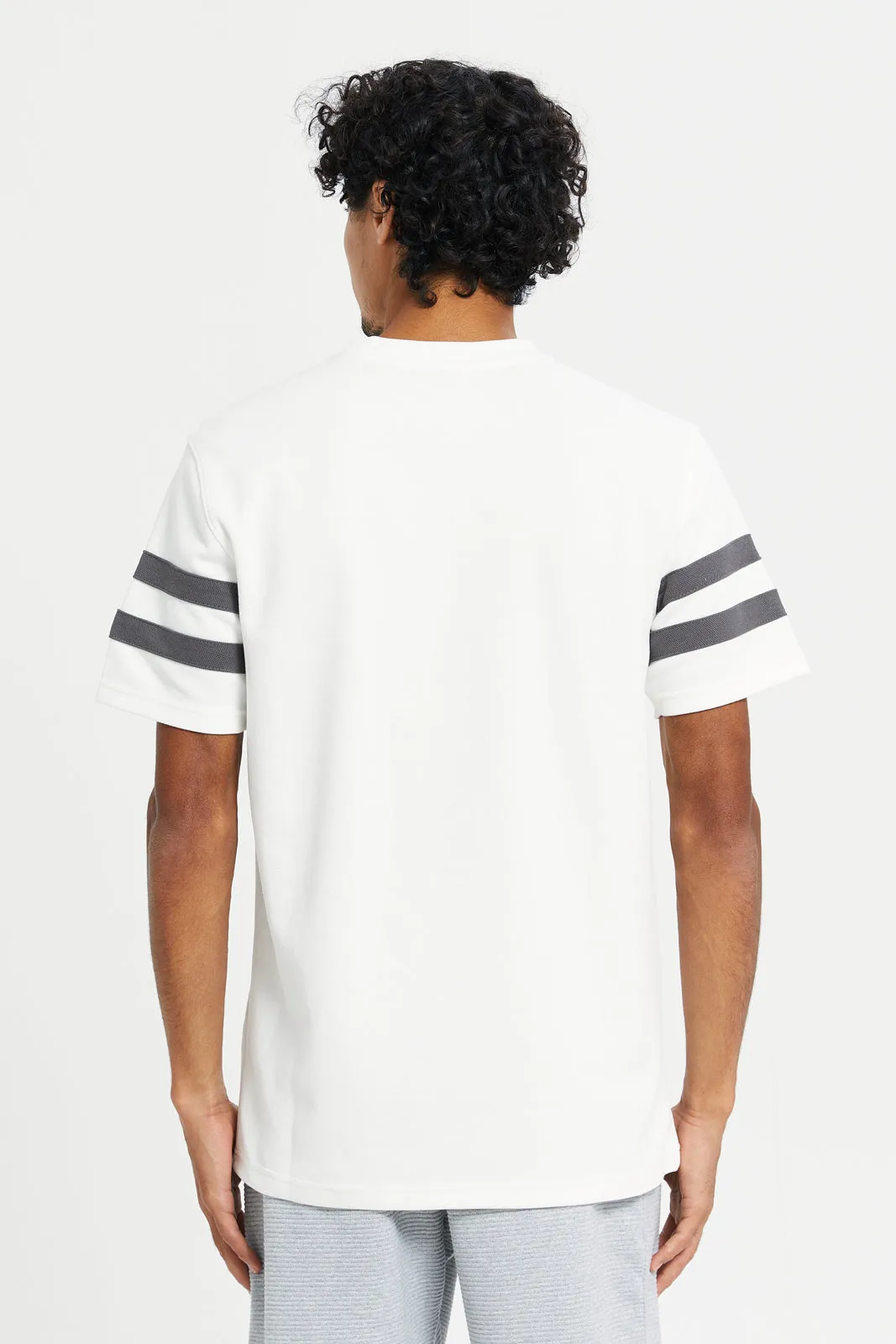 Men White Sleeve Stripe T-Shirt