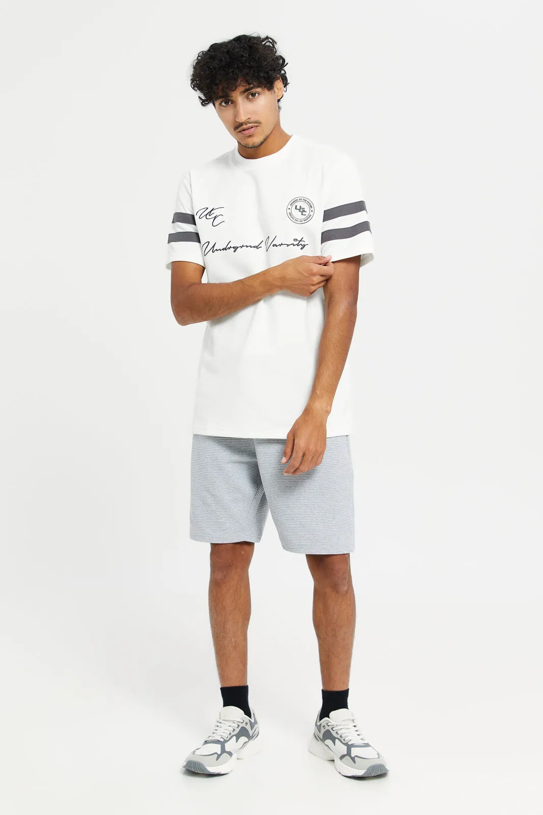 Men White Sleeve Stripe T-Shirt