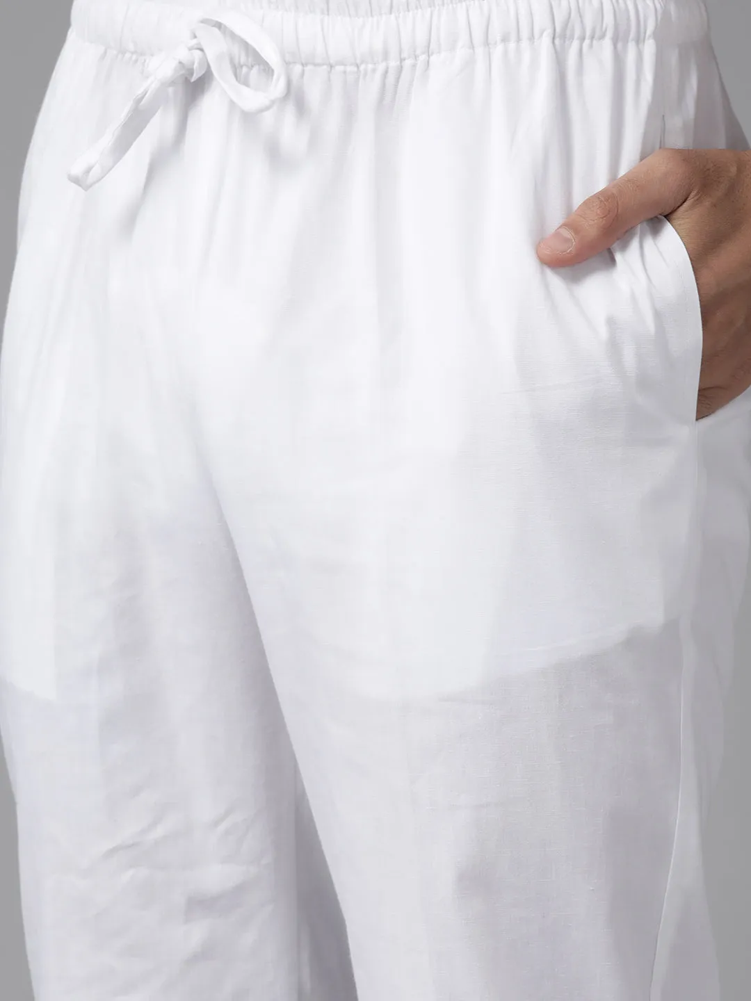 Men White Yoke Design Straight Kurta With Pyjama