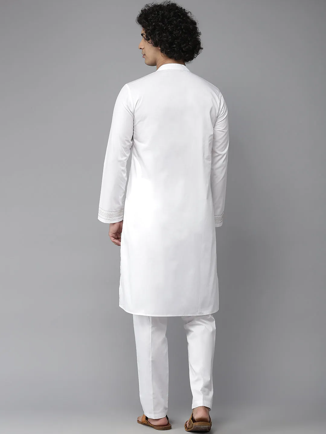 Men White Yoke Design Straight Kurta With Pyjama