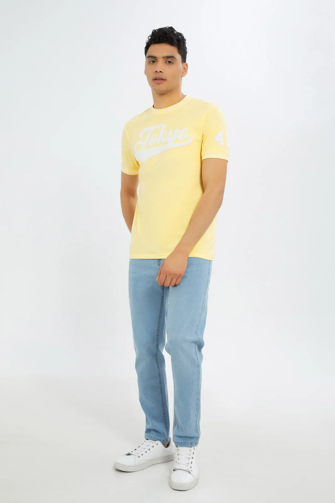 Men Yellow T-Shirt With Applique