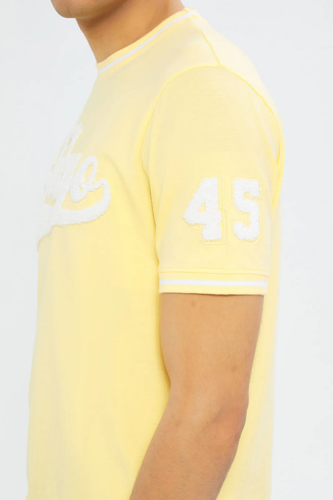 Men Yellow T-Shirt With Applique