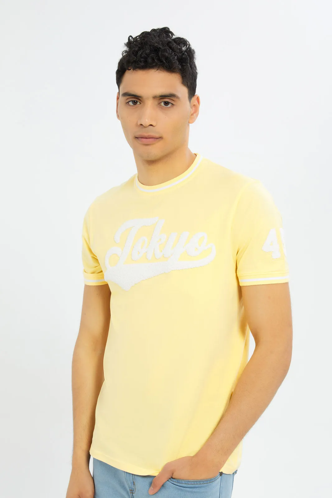 Men Yellow T-Shirt With Applique