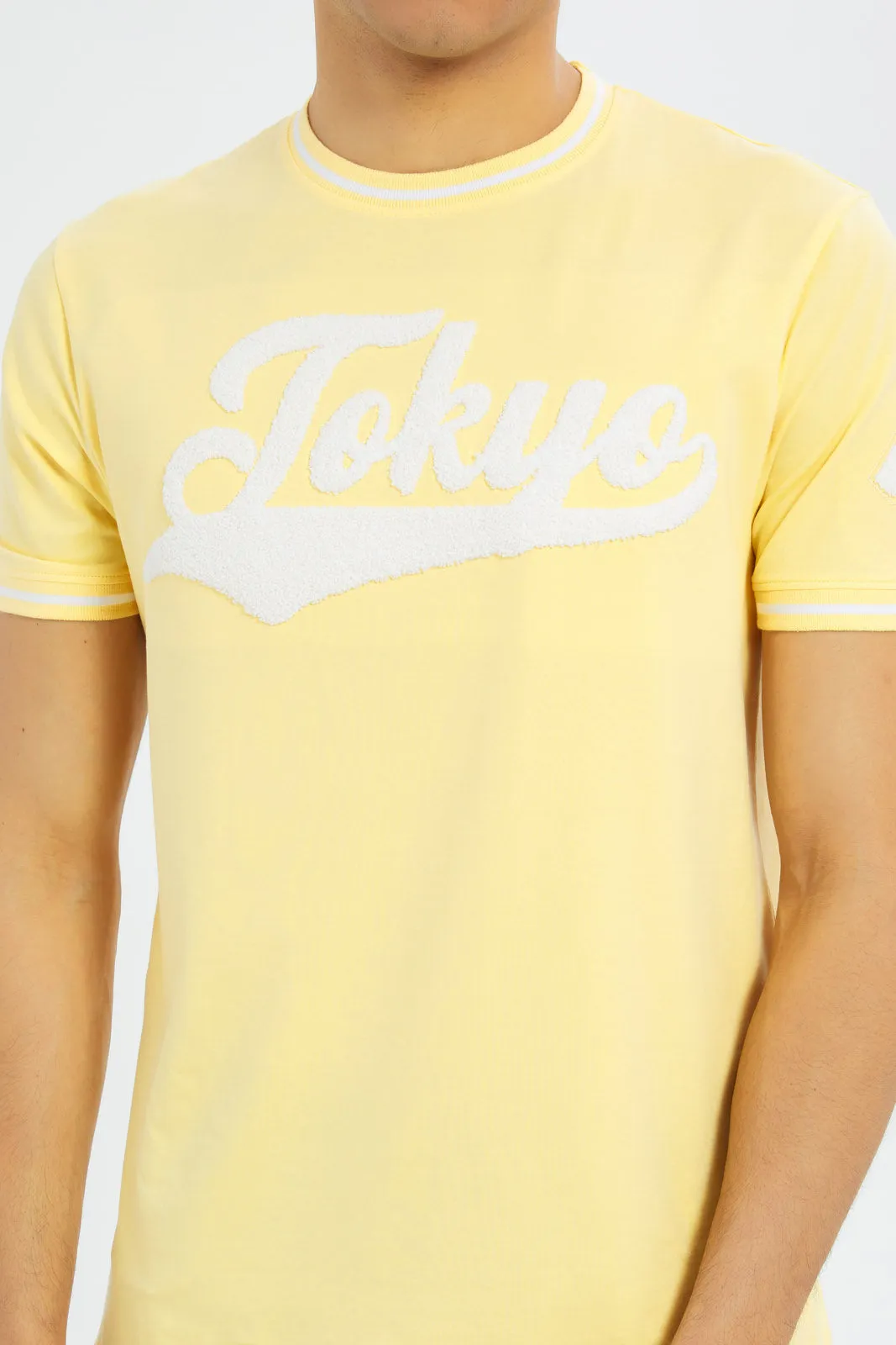 Men Yellow T-Shirt With Applique