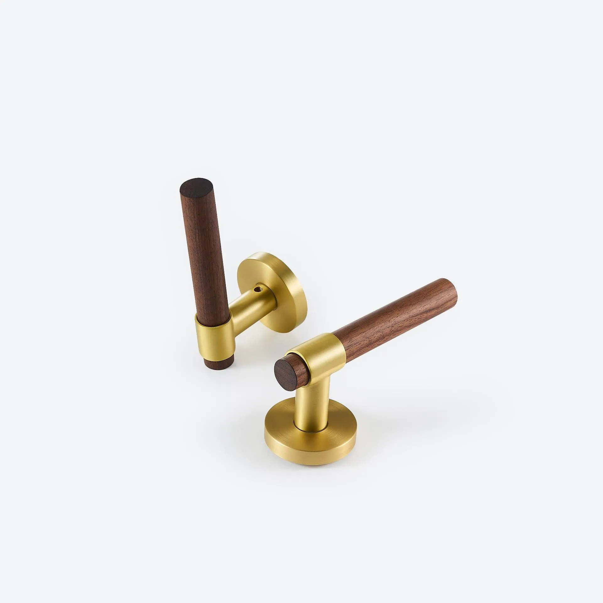 MENELAOS / Solid Brass & Walnut Wood Lever Door Handles & Lock Set