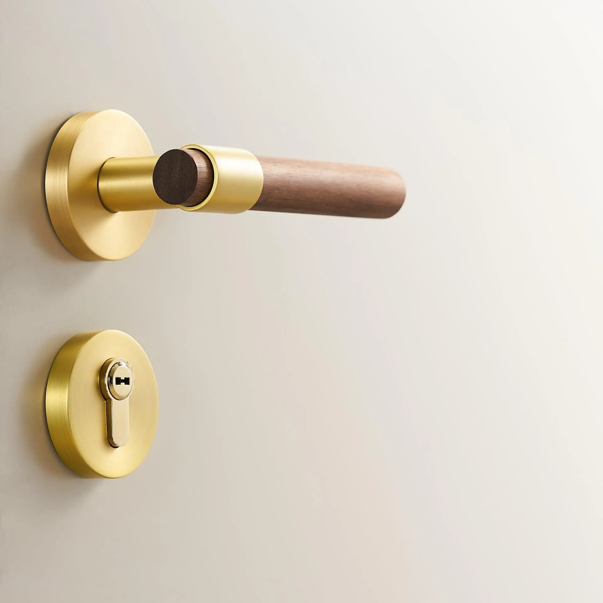 MENELAOS / Solid Brass & Walnut Wood Lever Door Handles & Lock Set