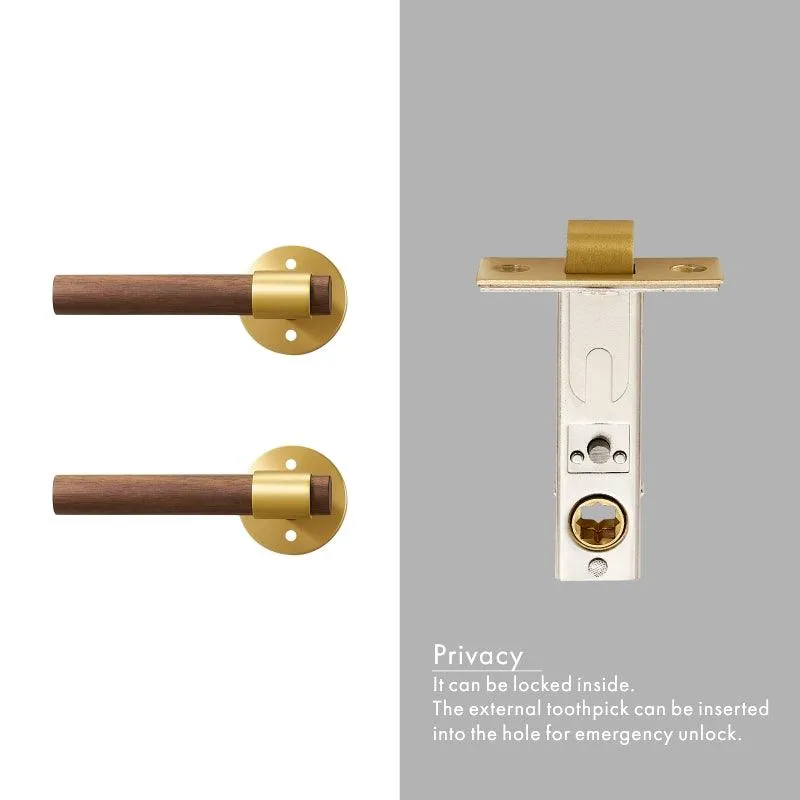 MENELAOS / Solid Brass & Walnut Wood Lever Door Handles & Lock Set