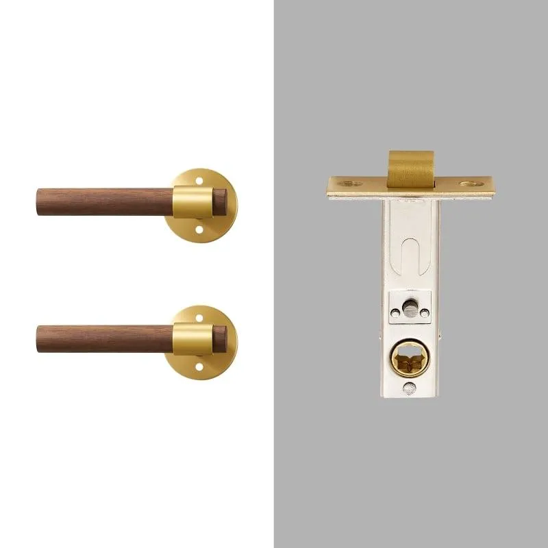 MENELAOS / Solid Brass & Walnut Wood Lever Door Handles & Lock Set