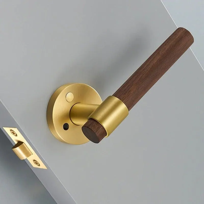 MENELAOS / Solid Brass & Walnut Wood Lever Door Handles & Lock Set