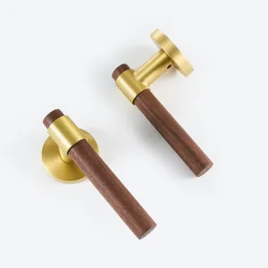 MENELAOS / Solid Brass & Walnut Wood Lever Door Handles & Lock Set