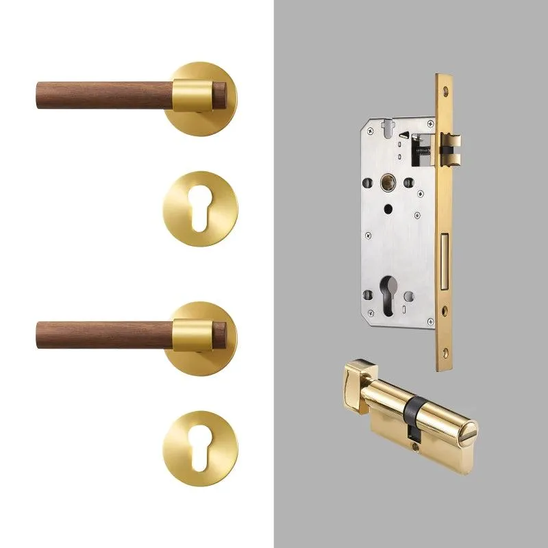 MENELAOS / Solid Brass & Walnut Wood Lever Door Handles & Lock Set