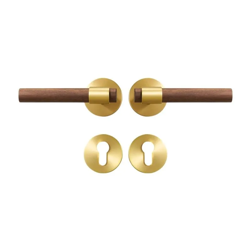 MENELAOS / Solid Brass & Walnut Wood Lever Door Handles & Lock Set