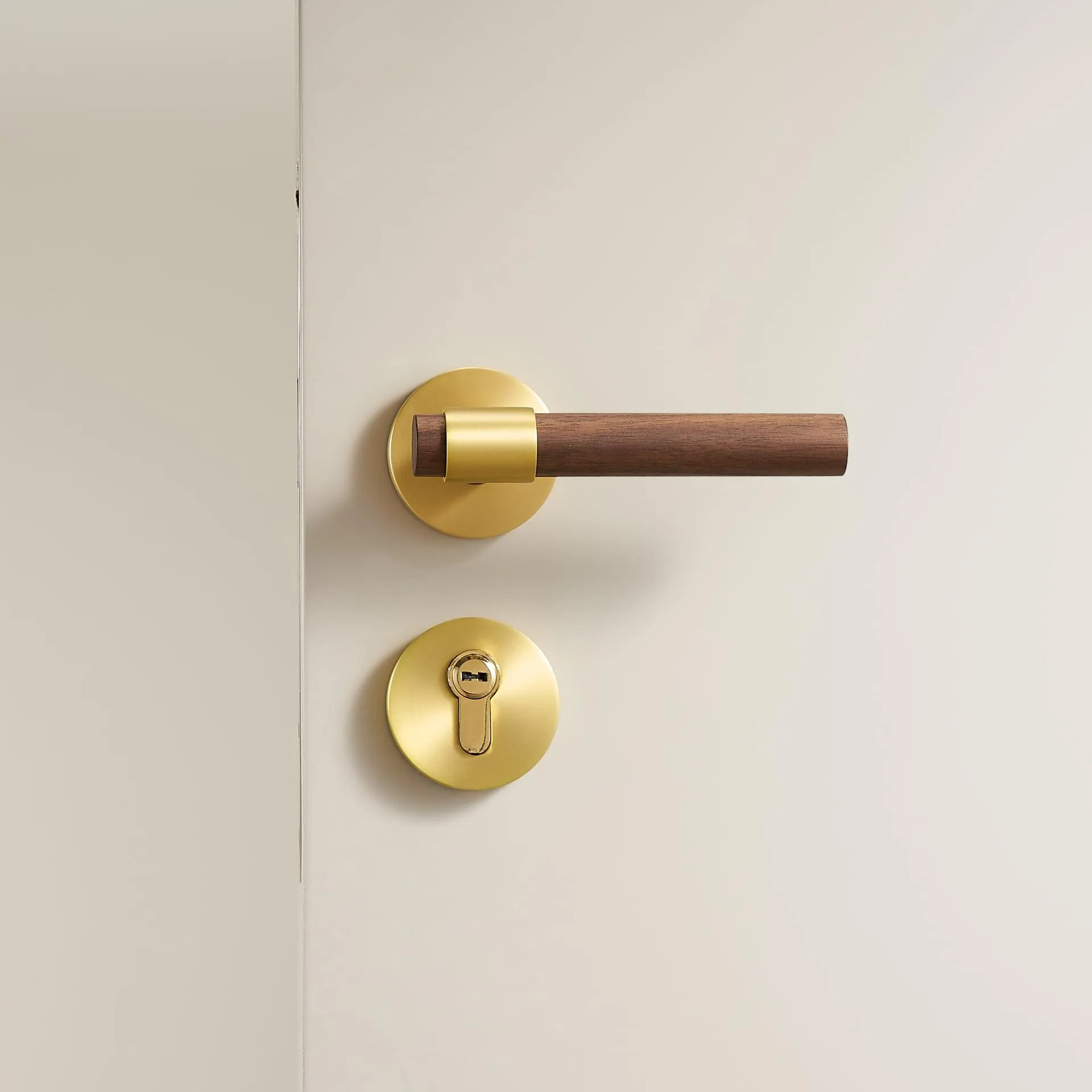 MENELAOS / Solid Brass & Walnut Wood Lever Door Handles & Lock Set