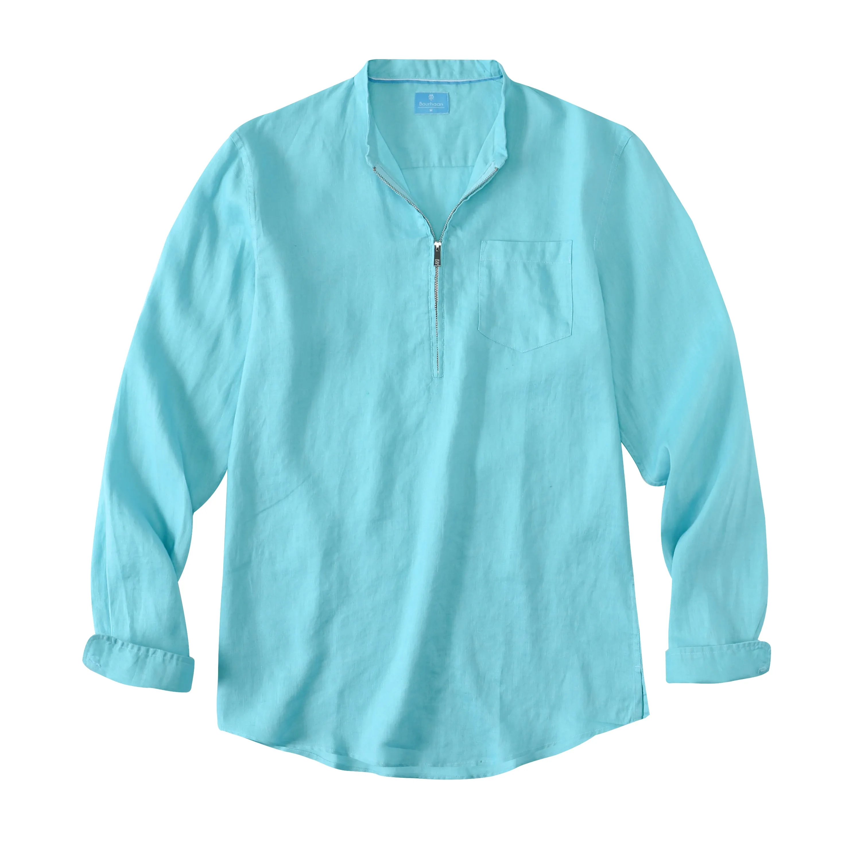 Men's 100% Linen Half-Zip Pullover Shirt