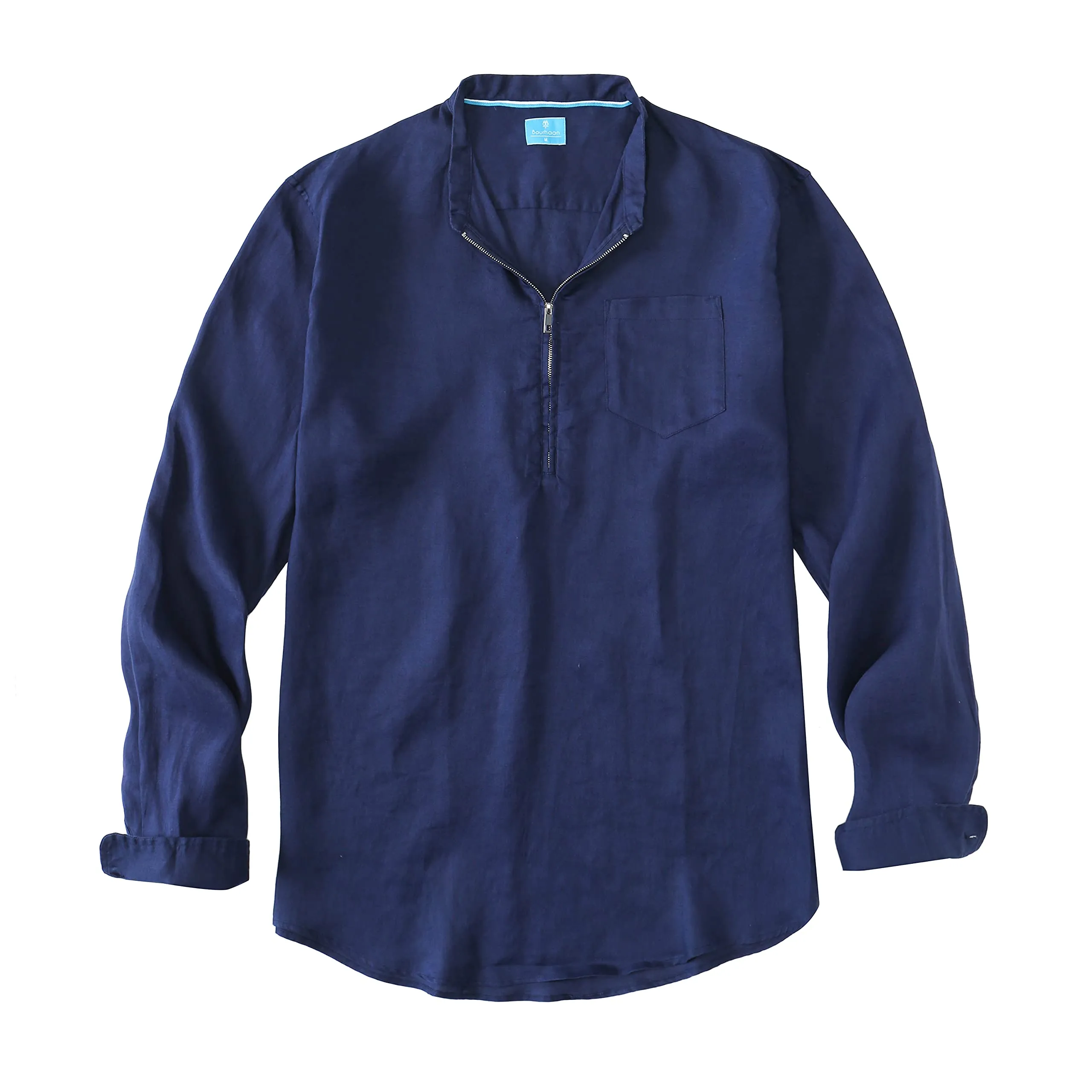 Men's 100% Linen Half-Zip Pullover Shirt