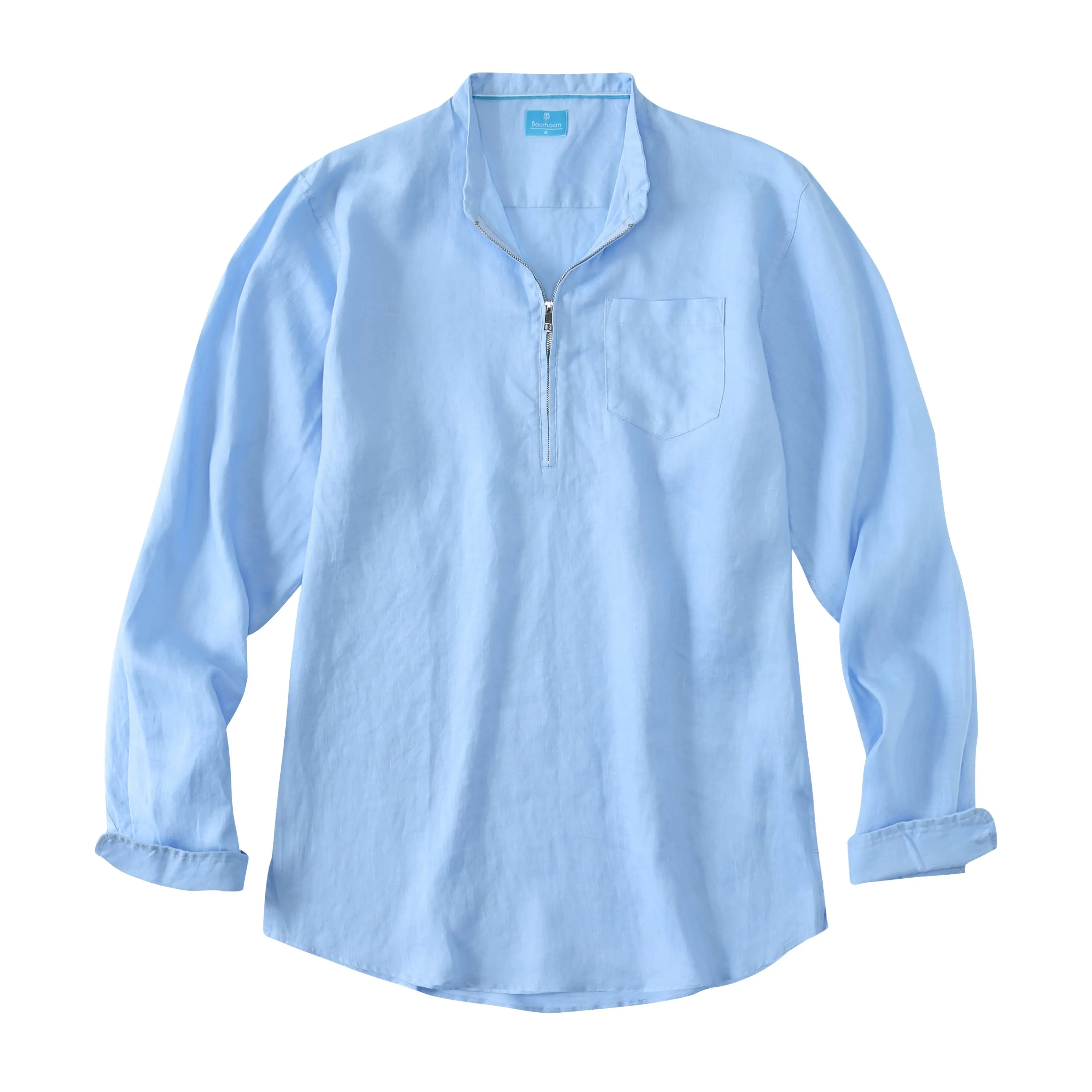 Men's 100% Linen Half-Zip Pullover Shirt