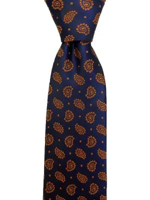 Men's 2XL Navy Tie with Mini Orange Paisley Design