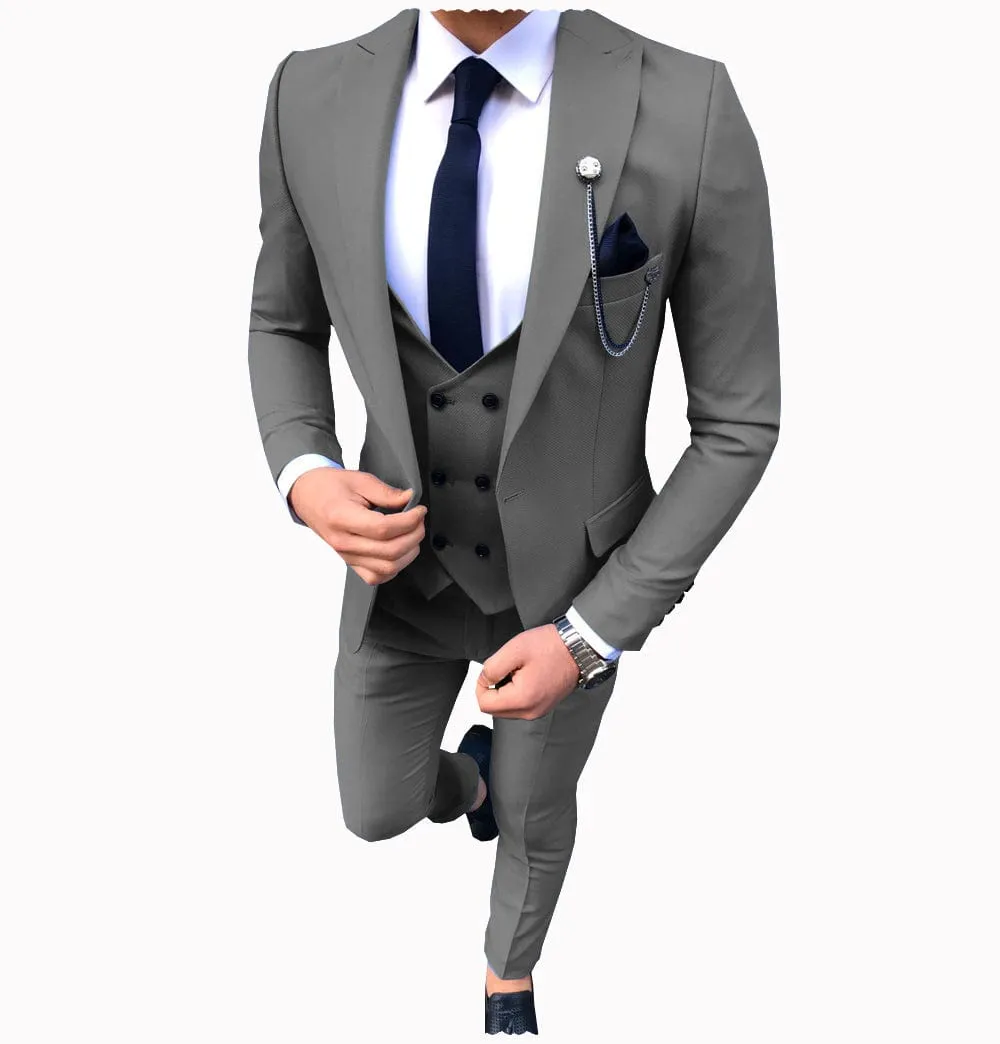 Men's 3 Piece Suit Slim Fit Suits One Button Formal Wedding Prom Suits (Blazer   Vest   Pants)