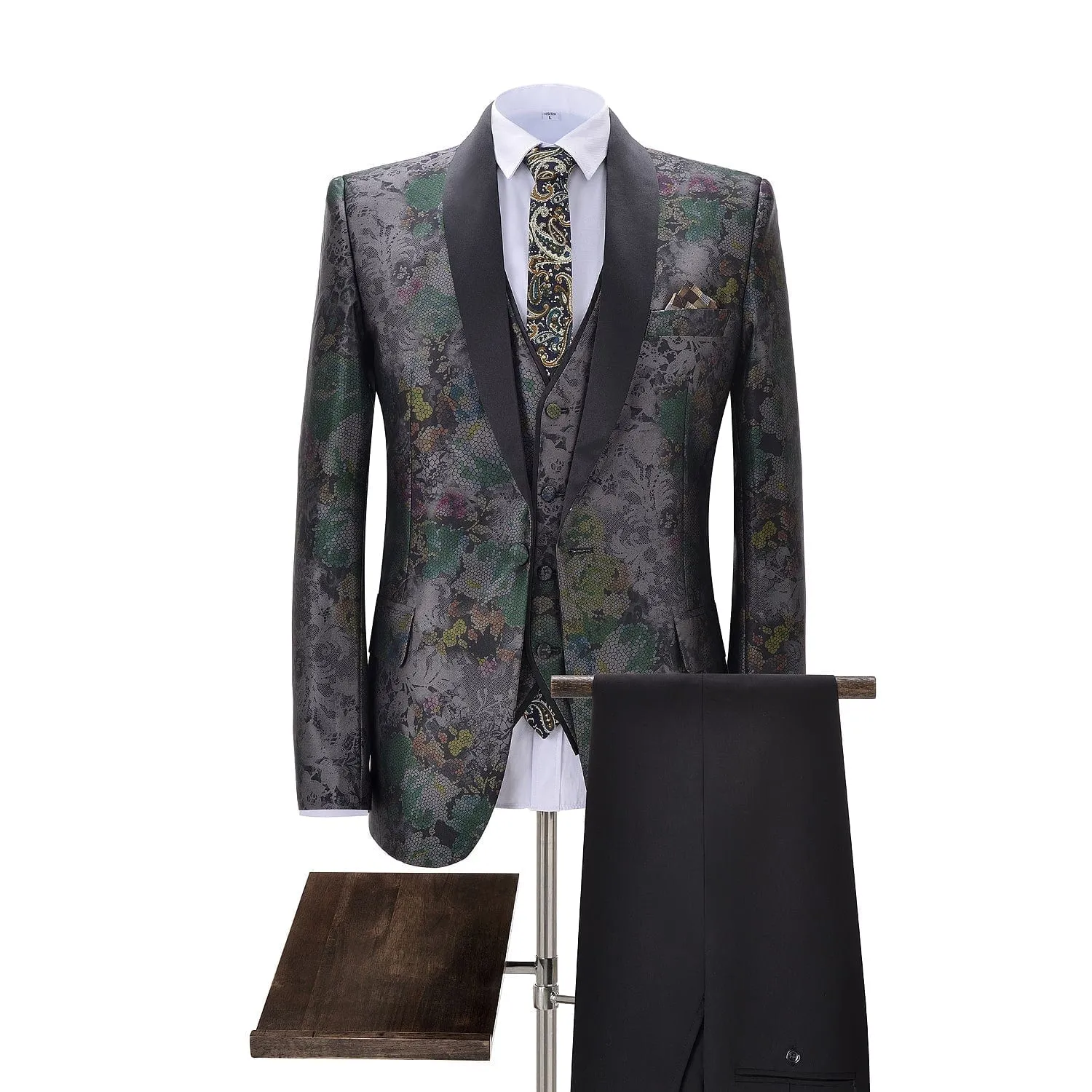 Men's 3 Pieces Patterned Peak Lapel Floral Tuxedos Wedding(Blazer vest Pants)