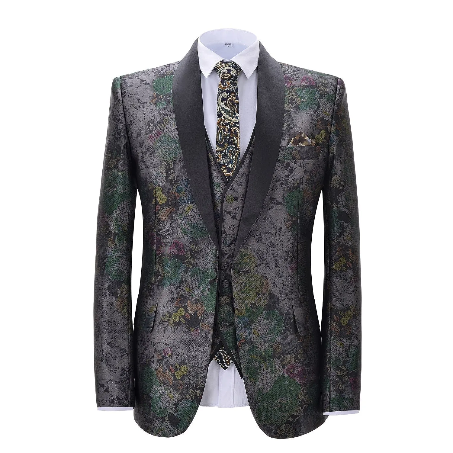 Men's 3 Pieces Patterned Peak Lapel Floral Tuxedos Wedding(Blazer vest Pants)