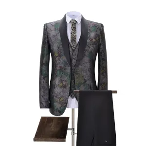 Men's 3 Pieces Patterned Peak Lapel Floral Tuxedos Wedding(Blazer vest Pants)