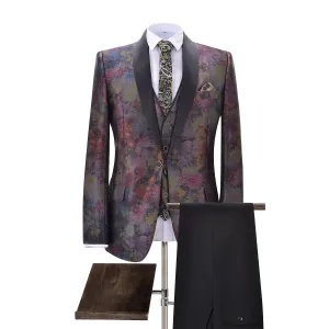 Men's 3 Pieces Shawl Lapel Patterned Tuxedos Wedding Suit (Blazer vest Pants)