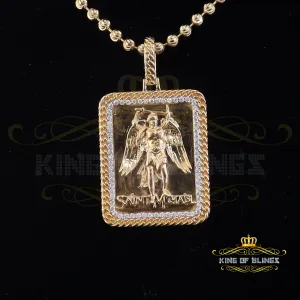 Men's 925 Silver 0.66ct CZ Square SAINT MICHEAL Yellow 1.00 inch 3D Pendant