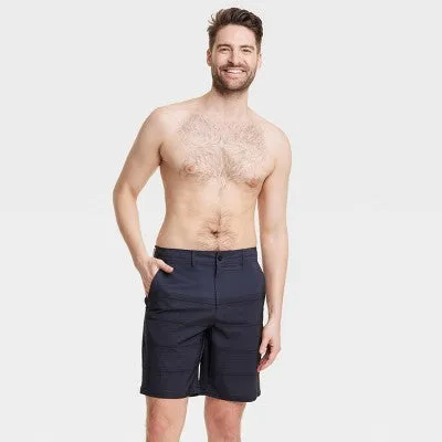 Men's 9" Striped Hybrid Swim Shorts - Goodfellow & Co Black 38