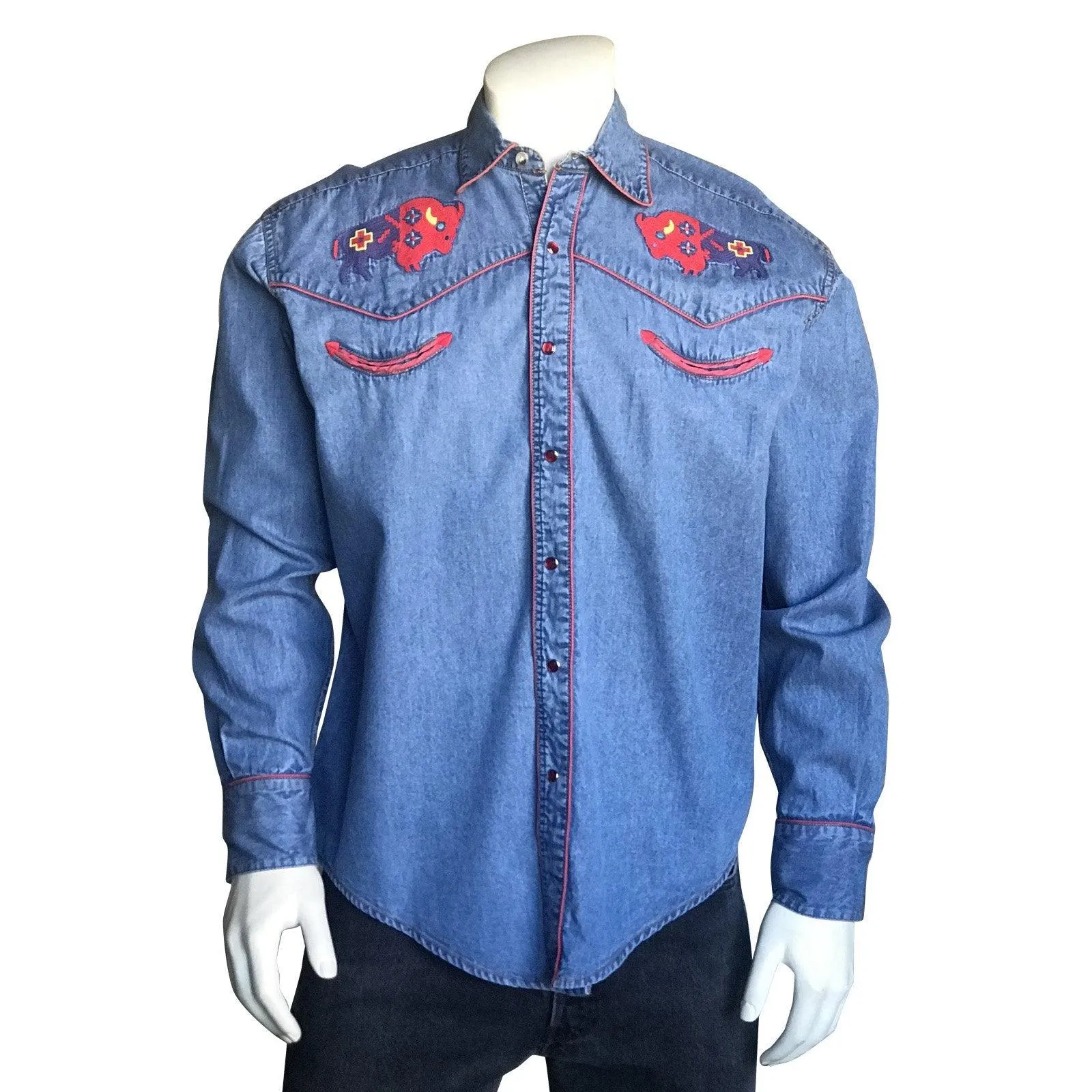 Men’s American Bison Denim Embroidered Western Shirt