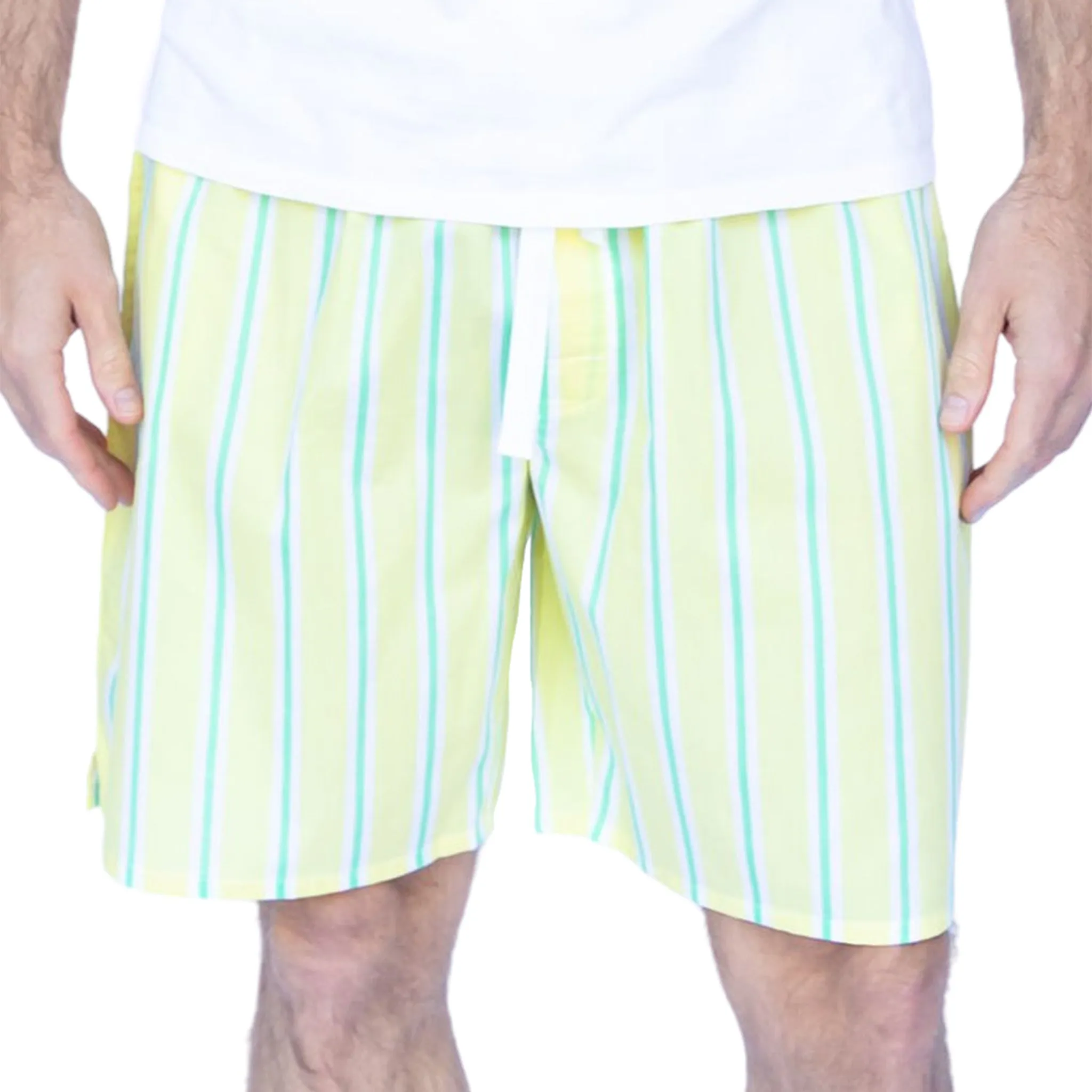 Men's Andy Cohen Yellow   Green Stripe Sleep Shorts