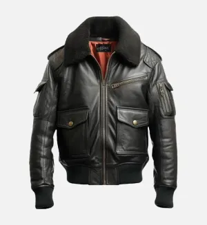 Men's Aviator Black Bomber Leather Jacket