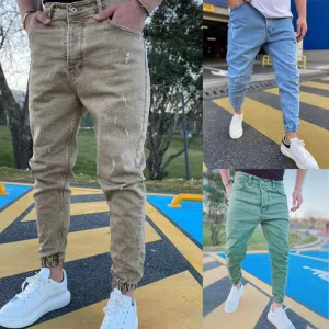 Men's Basic Straight Fit Distressed Denim Joggers