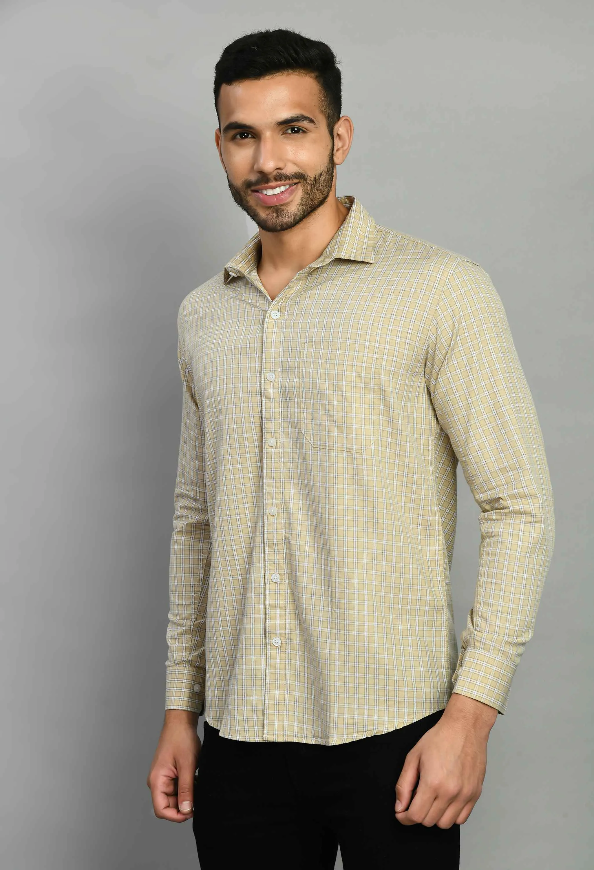 Men's Beige Full Sleeve Casual Shirt