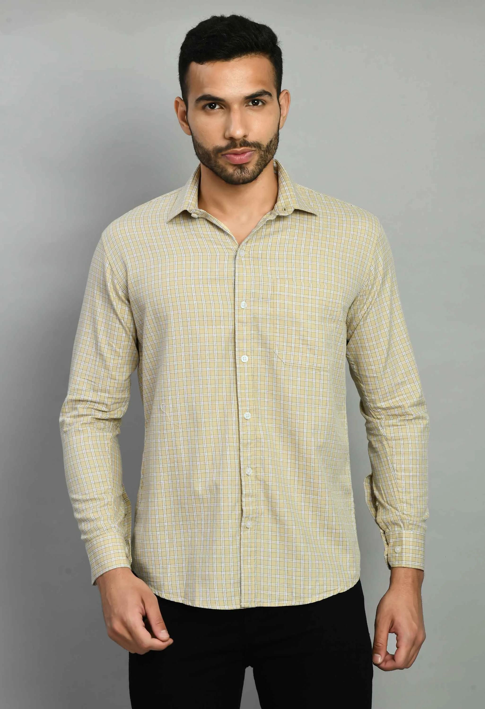 Men's Beige Full Sleeve Casual Shirt