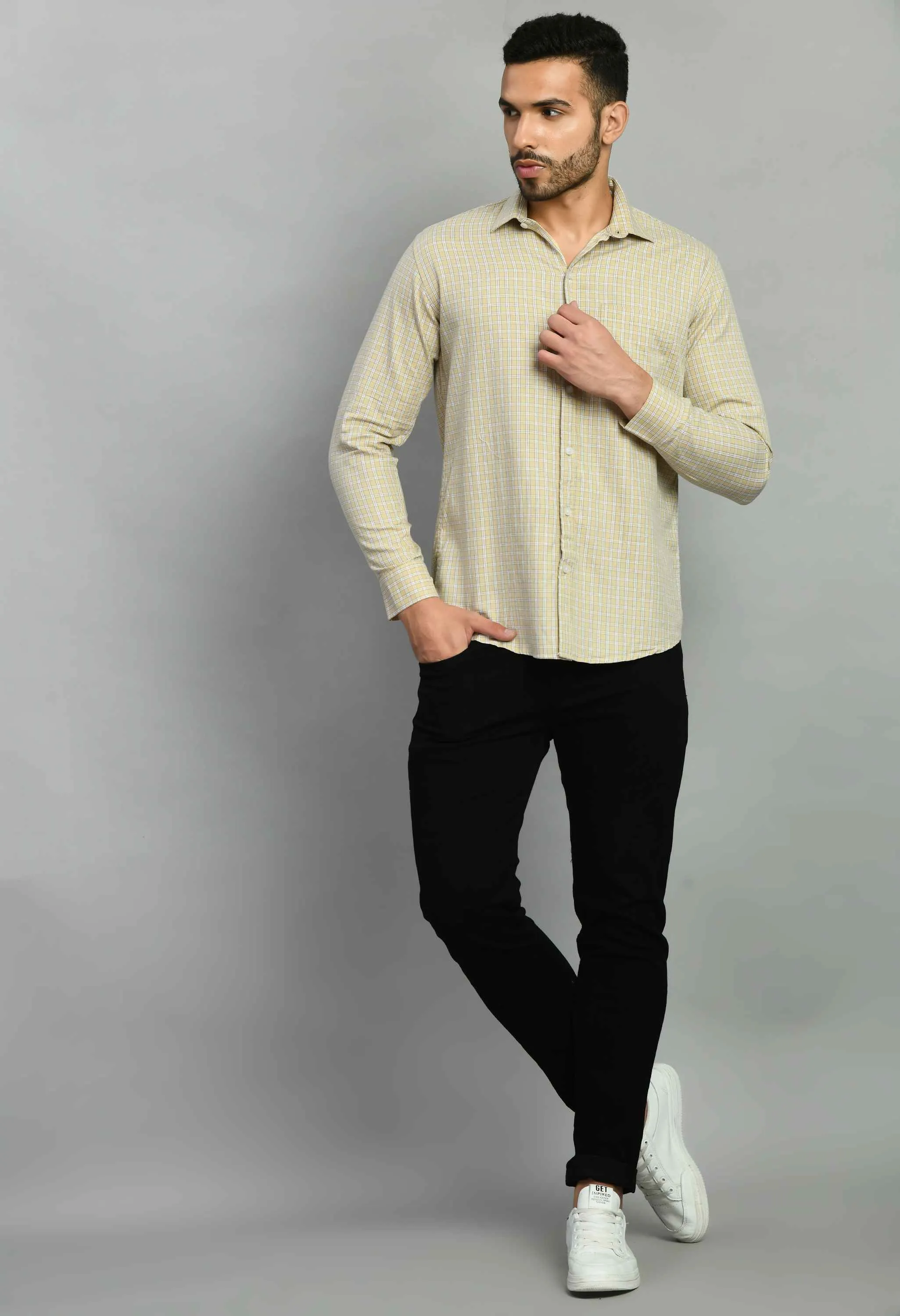 Men's Beige Full Sleeve Casual Shirt