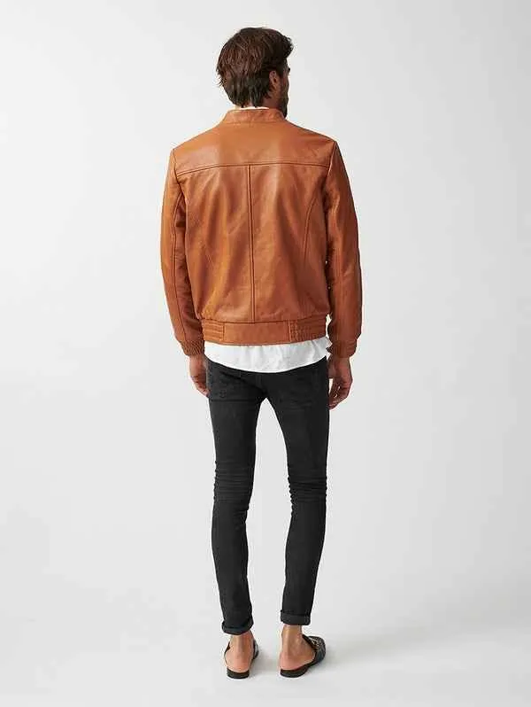 Mens Berlin Collarless Leather Jacket