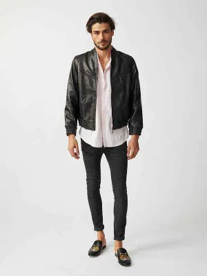 Mens Berlin Collarless Leather Jacket