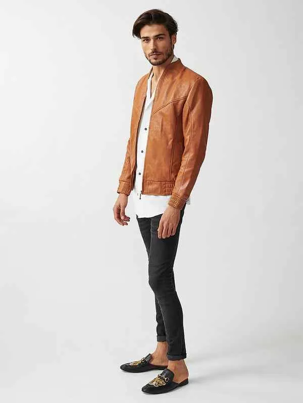 Mens Berlin Collarless Leather Jacket